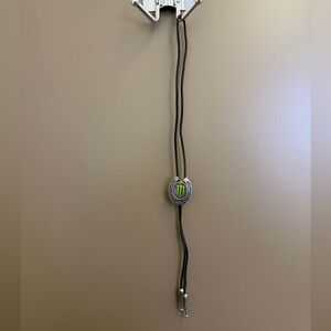 Rare Monster Energy Horseshoe Western Bolo Tie – Pewter & Lime Green